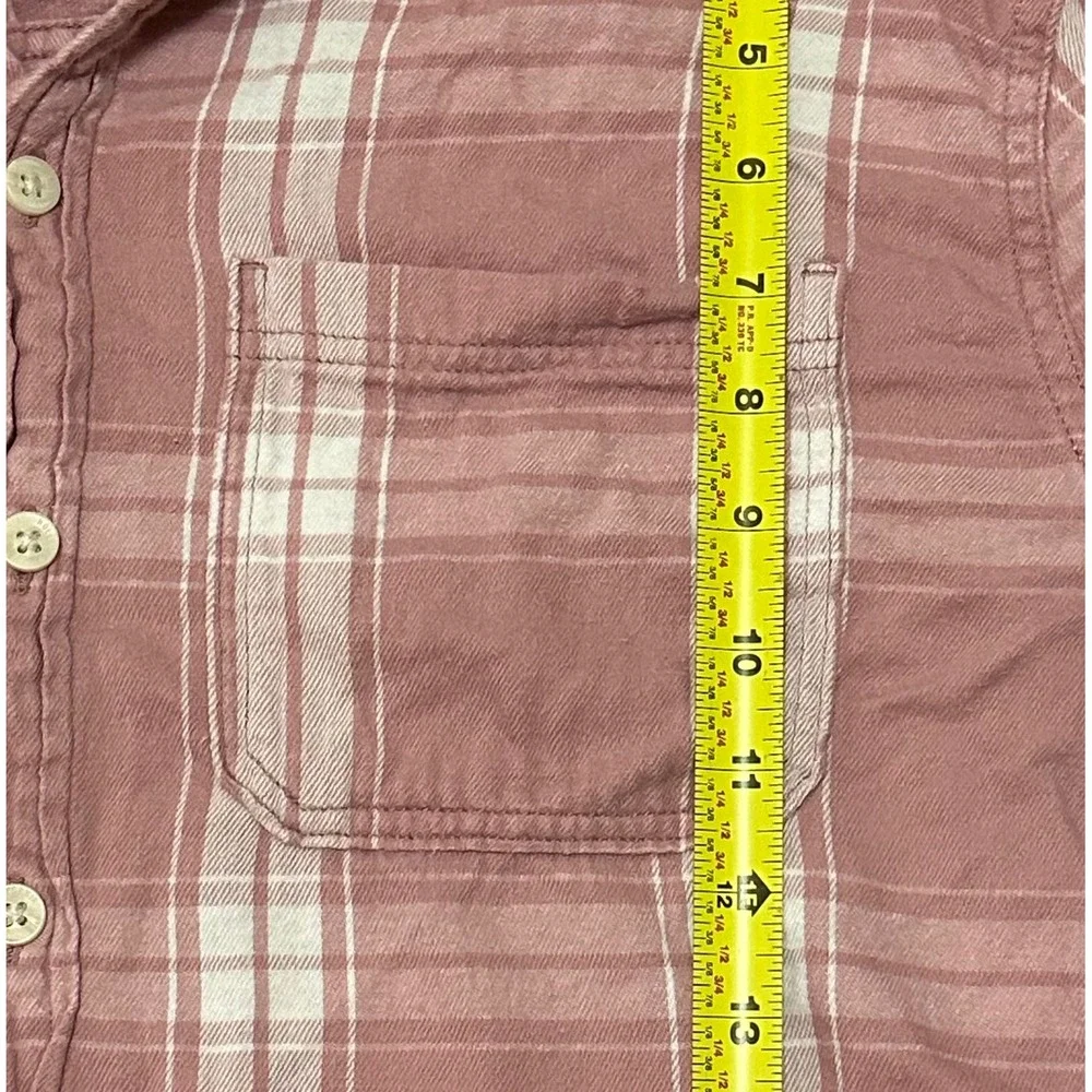 Hollister Womens L Pink White Plaid Flannel Button Down Shirt Cotton Long Sleeve - Picture 2 of 10